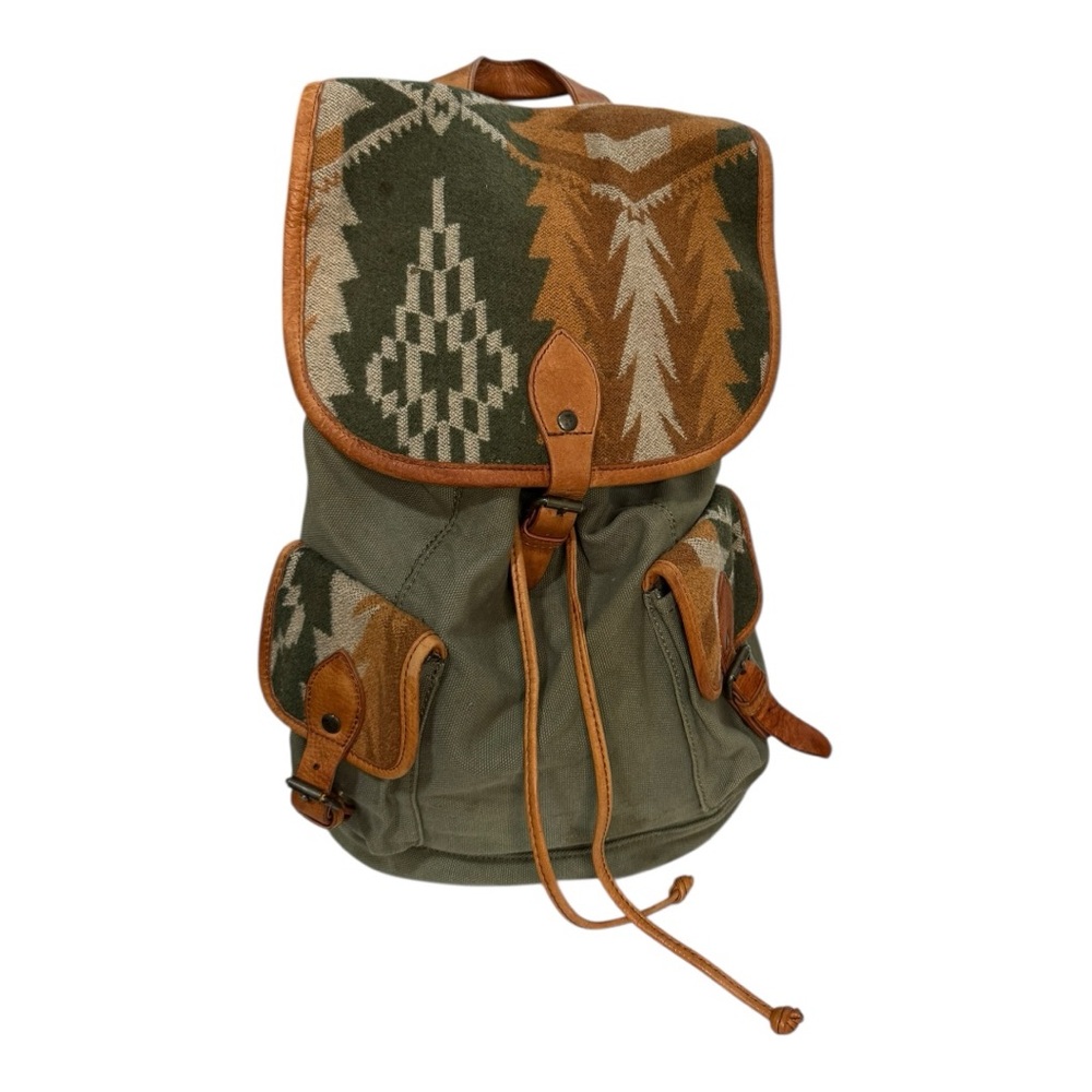 Pendleton Wool Canvas Leather Backpack Aztec Prin… - image 2